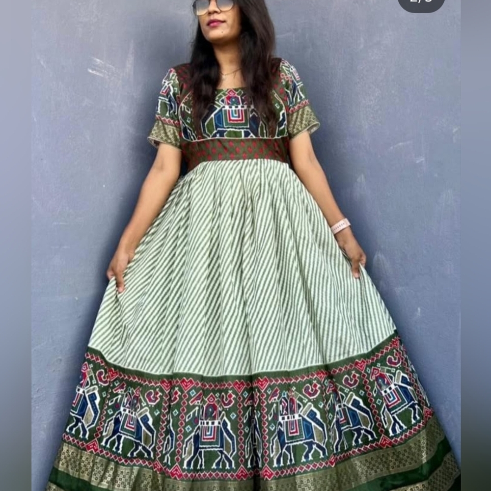 👑 "Royal Patola Indian Long Gown – Tradition with a Modern Twist"